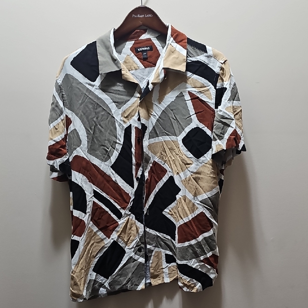 Express Men Black and Brown Artistic Casual Button Down Shirt